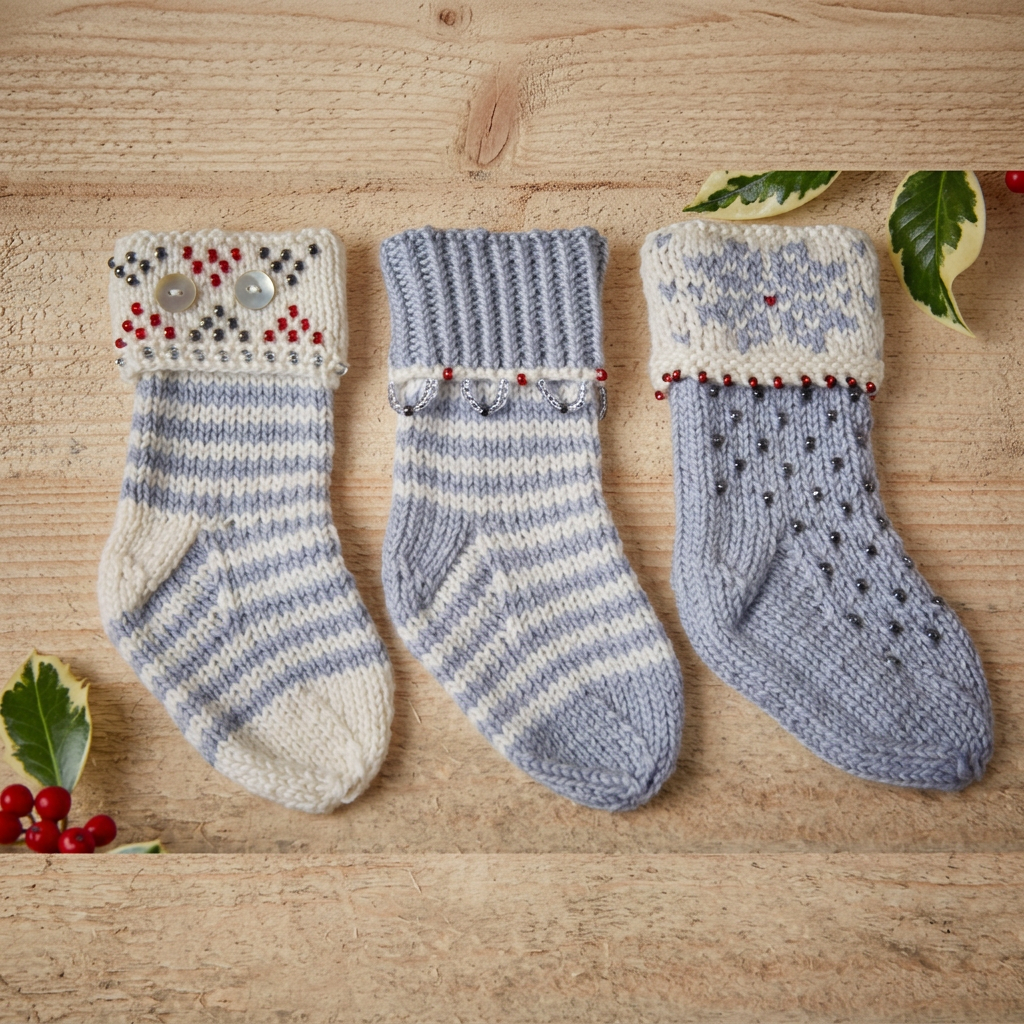 Square extended photo of the Festive Mini Stockings, holly fully visible